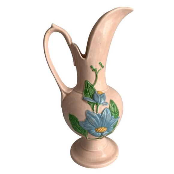 Hull Art 13.5" Tall Pale Pink Pottery Pitcher Floral H-19-13 1/2" - Picture 3 of 7